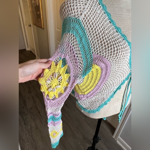 Vintage Cyrus Crochet knit cardigan boho shells - Picture 3 of 8